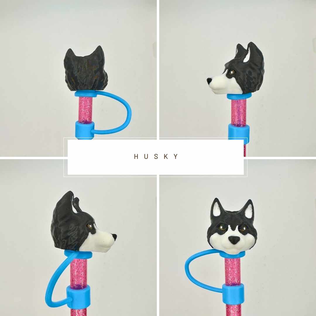 Reusable and Easy to Clean Animal Head Straw Toppers - High-Quality Material - Crafted from Durable PLA - Cute and Functional Drinkware
