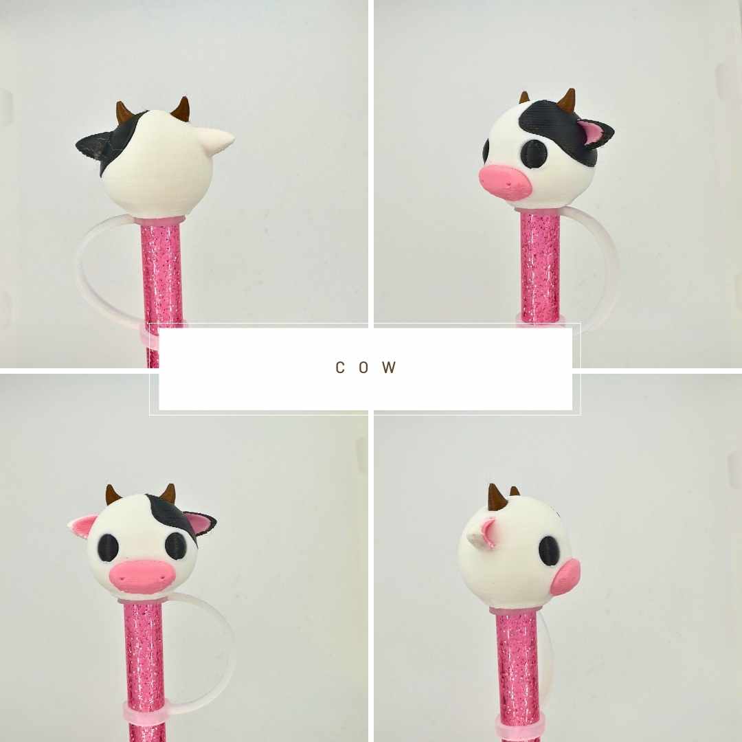 Reusable and Easy to Clean Animal Head Straw Toppers - High-Quality Material - Crafted from Durable PLA - Cute and Functional Drinkware